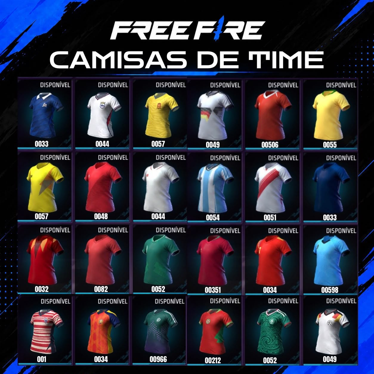 Camisas de Times Free Fire